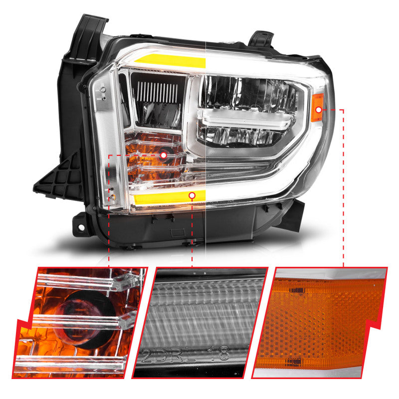 ANZO 2014-2021 Toyota Tundra LED Crystal Headlights w/ Switchback Chrome Housing w/ DRL