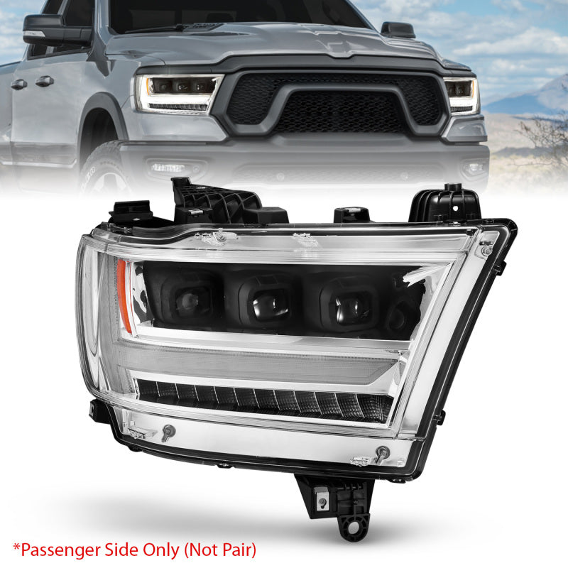 ANZO 19-20 Dodge Ram 1500 Tradesman LED Projector Headlights Plank Style w/Sequential Black (Pass.)