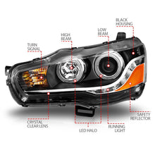 Cargar imagen en el visor de la galería, ANZO 2008-2015 Mitsubishi Lancer Projector Headlights w/ Halo Black (CCFL)