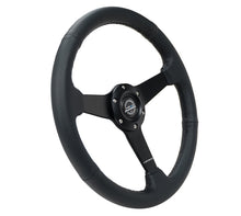 Cargar imagen en el visor de la galería, NRG Sport Steering Wheel (350mm / 1.5in Deep) Black Leather Black Stitch w/Matte Black Solid Spokes