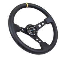 Cargar imagen en el visor de la galería, NRG Reinforced Steering Wheel (350mm / 3in. Deep) Blk Leather w/Blk Cutout Spoke/Yellow Center Mark