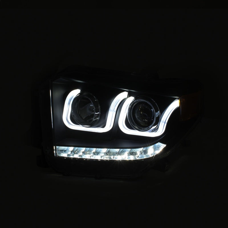 ANZO 14-18 Toyota Tundra w/ LED DRL Projector Headlights w/ U-Bar Switchback Black w/ DRL