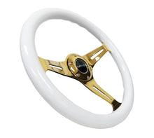 Cargar imagen en el visor de la galería, NRG Classic Wood Grain Steering Wheel (350mm) White Grip w/Chrome Gold 3-Spoke Center