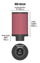 Cargar imagen en el visor de la galería, K&amp;N Filter Universal Rubber Filter 3.5in Flange ID x 5in OD x 5.625in H