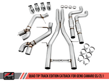 Cargar imagen en el visor de la galería, AWE Tuning 16-19 Chevy Camaro SS Resonated Cat-Back Exhaust -Track Edition (Quad Chrome Silver Tips)