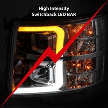 Load image into Gallery viewer, ANZO 07-13 Chevrolet Silverado 1500/2500/3500 Proj Headlights w/ Plank Style Switchback Chrome w/Amb