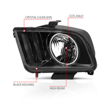 Cargar imagen en el visor de la galería, ANZO 2005-2009 Ford Mustang Crystal Headlights w/ Halo Black (CCFL)