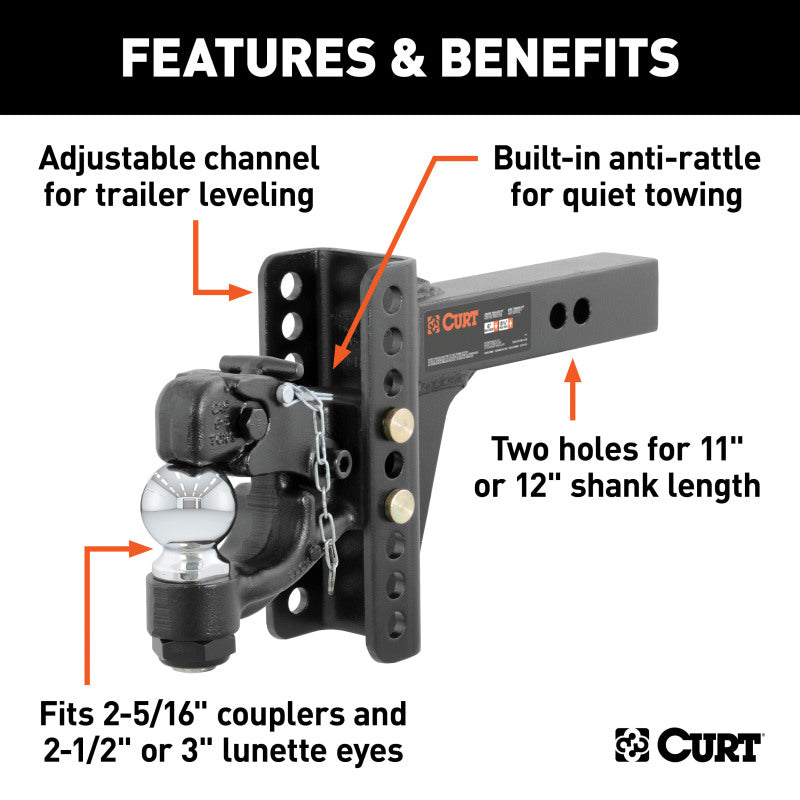 Curt Adjustable Channel Mount w/2-5/16in Ball & Pintle (2in Shank 13000lbs)