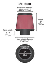 Cargar imagen en el visor de la galería, K&amp;N Universal Rubber Filter - Round Tapered 6in Base OD x 3in Flange ID x 6in H