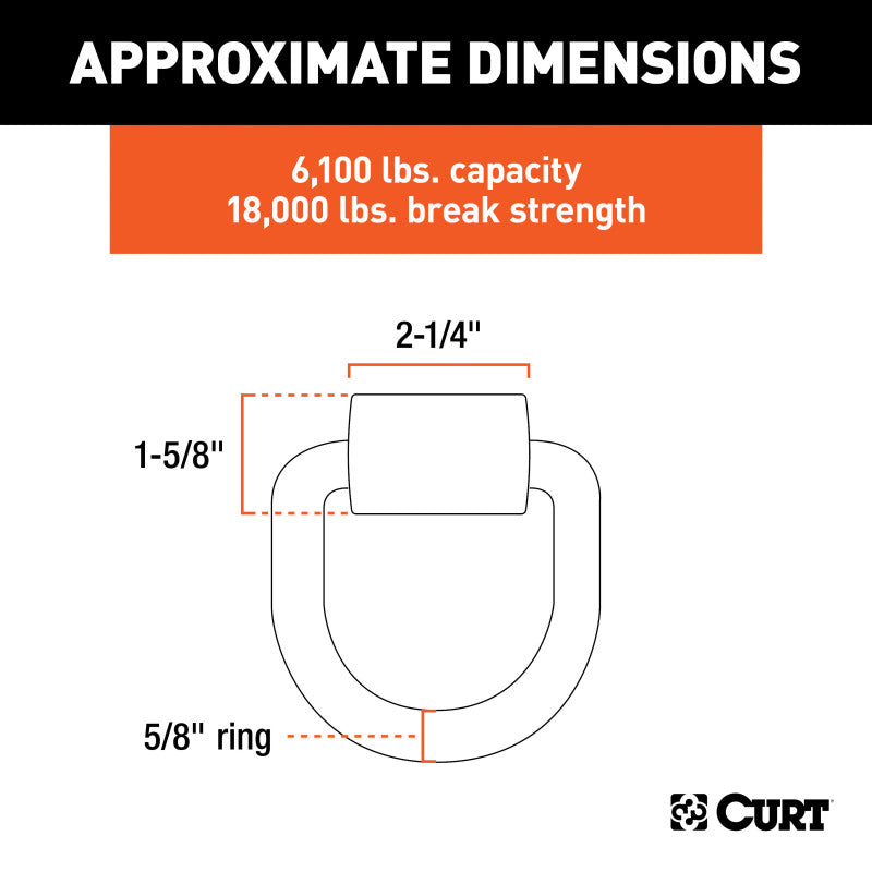 Curt 3inx 3in Weld-On Tie-Down D-Ring (6100lbs Raw Steel)