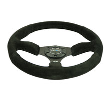 Cargar imagen en el visor de la galería, NRG Reinforced Steering Wheel (350mm / 2.5in. Deep) Blk Suede Comfort Grip w/5mm Matte Blk Spokes