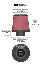 Cargar imagen en el visor de la galería, K&amp;N Filter Universal Rubber Filter 2 3/4 inch Flange 6 inch Base 5 inch Top 5 1/2 inch Height