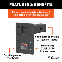 Load image into Gallery viewer, Curt Adjustable Pintle Mount (2in Shank 10000lbs 7in High 6in Long)